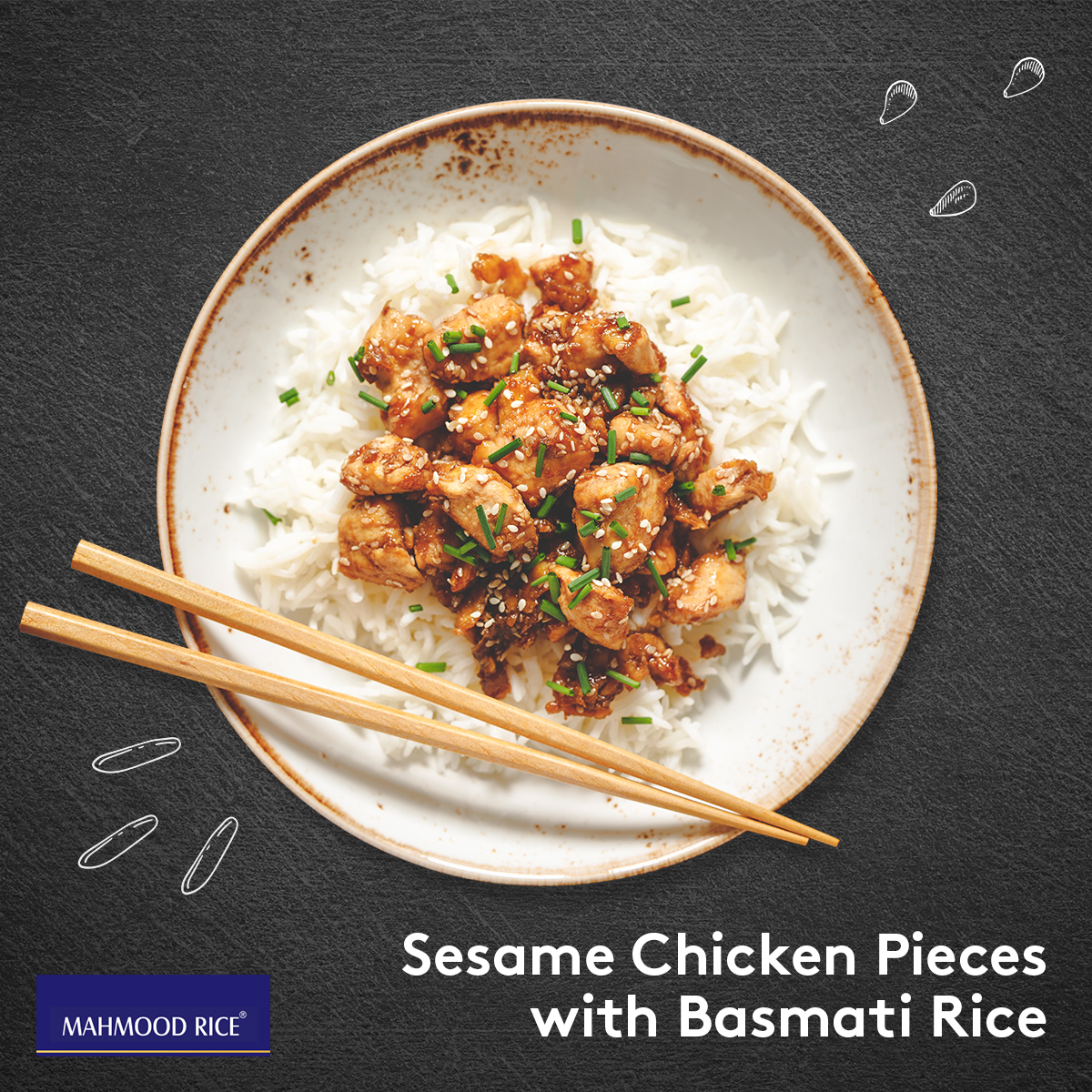Sesame Chicken Pieces with Basmati Rice
